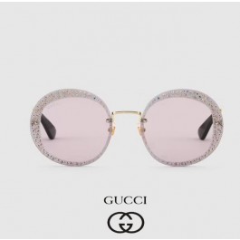 trofast Malawi Ulejlighed Fake Gucci Round-frame sunglasses with Gold metal frame with pavé crystals,  cheap Gucci sunglasses